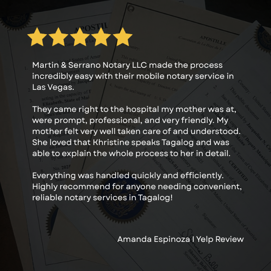 Mobile Notary in Las Vegas NV Fluent in Tagalog